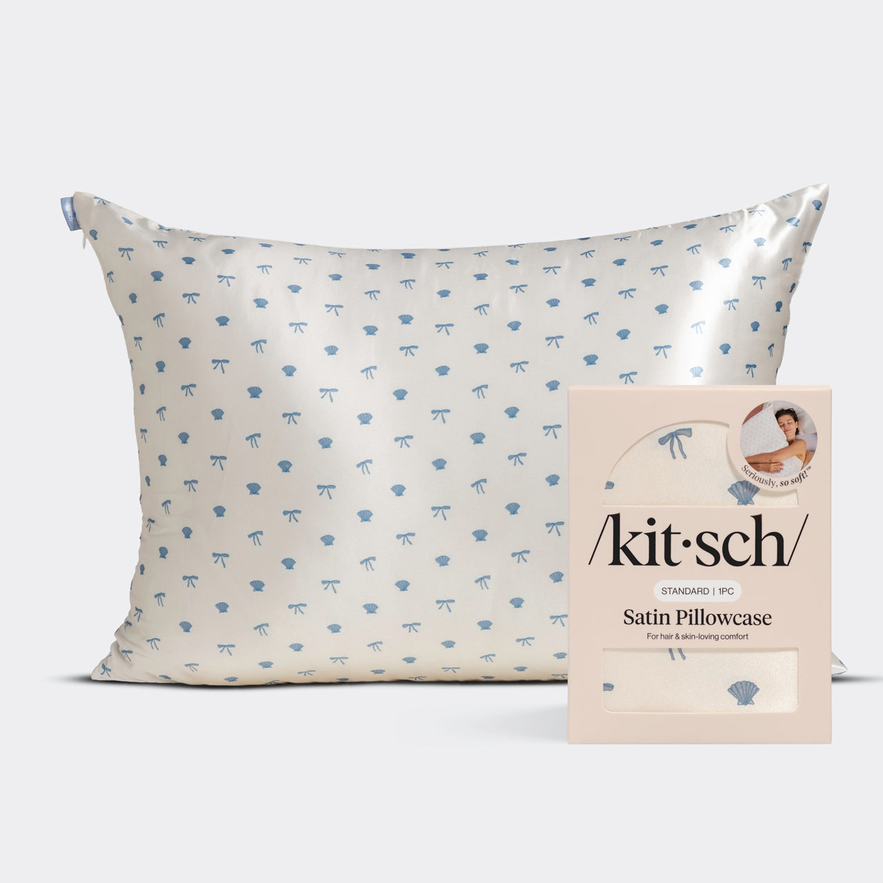 Satin Pillowcase in Pearlized Cream & Coastal Blue Print