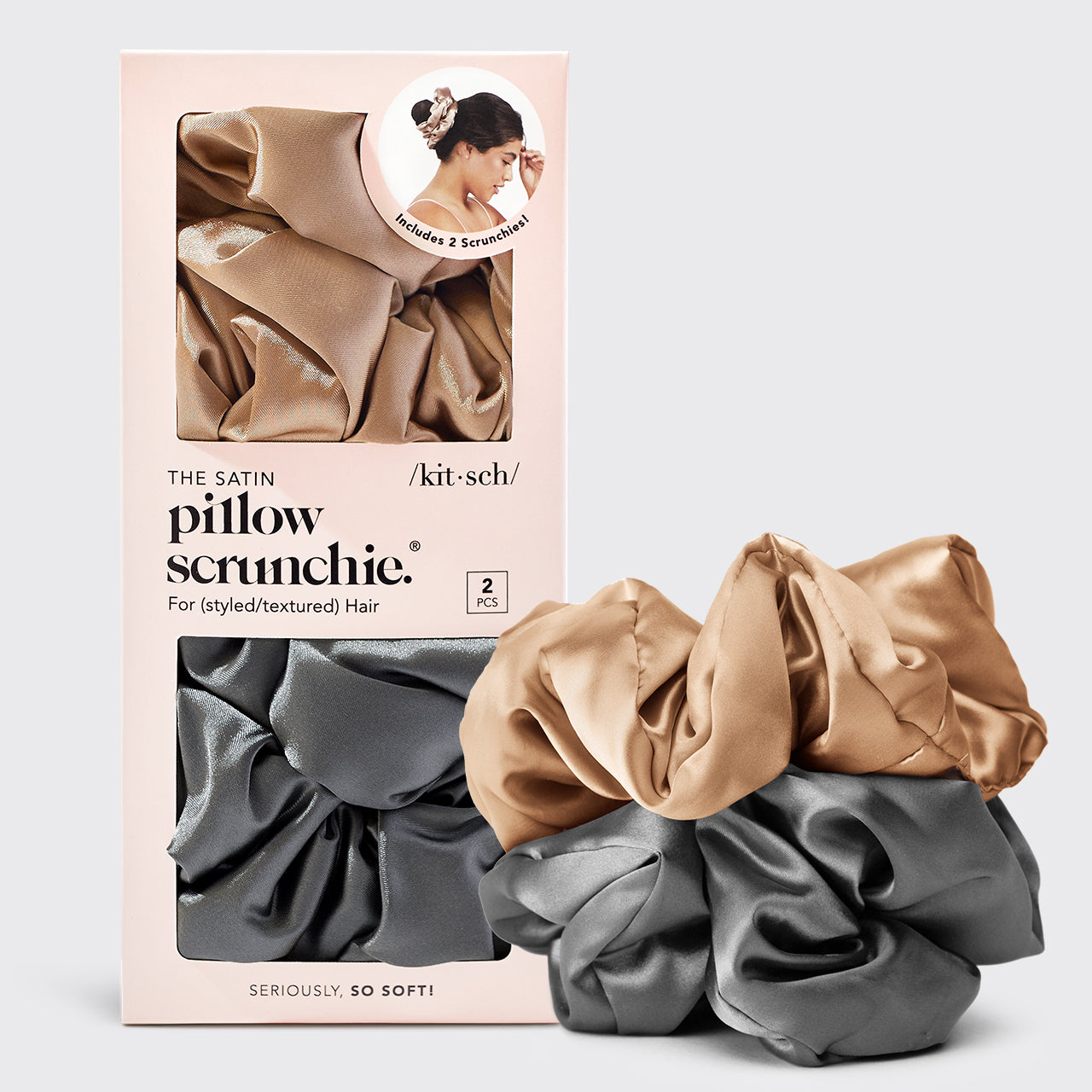 Lisa Frank x Kitsch Pillow Scrunchies® in Satin in The Fantastic World of Lisa Frank - Charcoal & Gold Satin Pillow Scrunchies