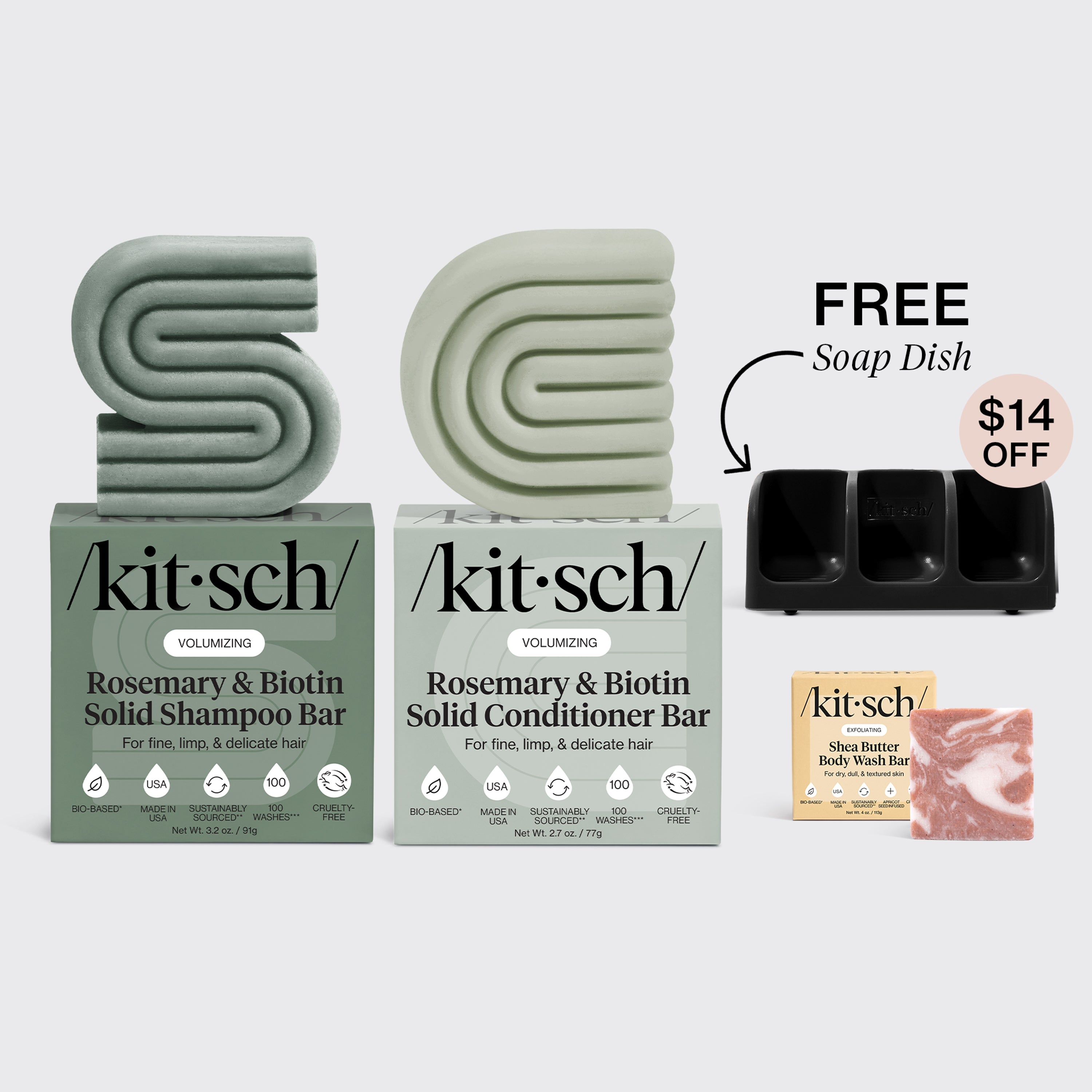 Volumizing Rosemary Black Self Draining Soap Dish Bundle